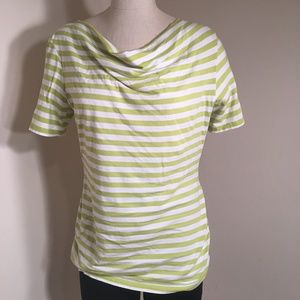 D & Co Denim & Company Green & White Stripe Top
